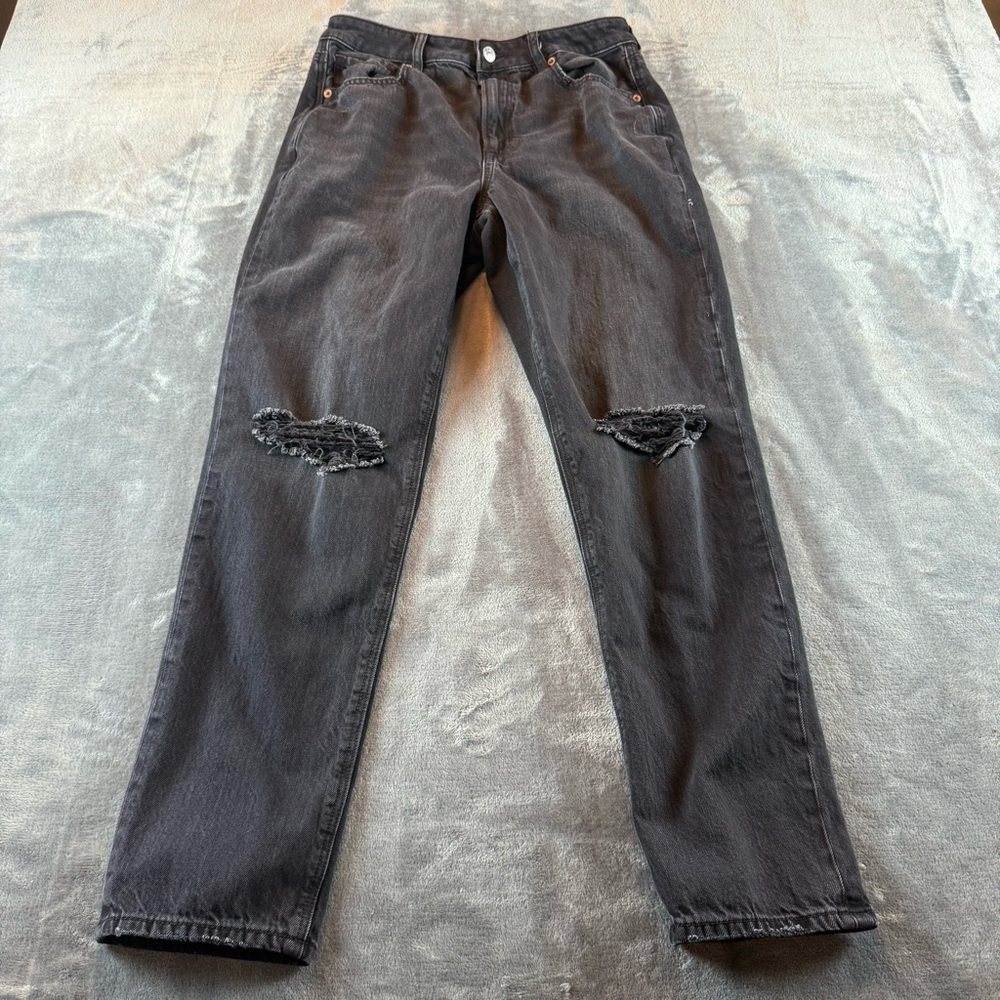 American Eagle Womens Jeans Black‎ Size 6 Straight Leg Distressed
